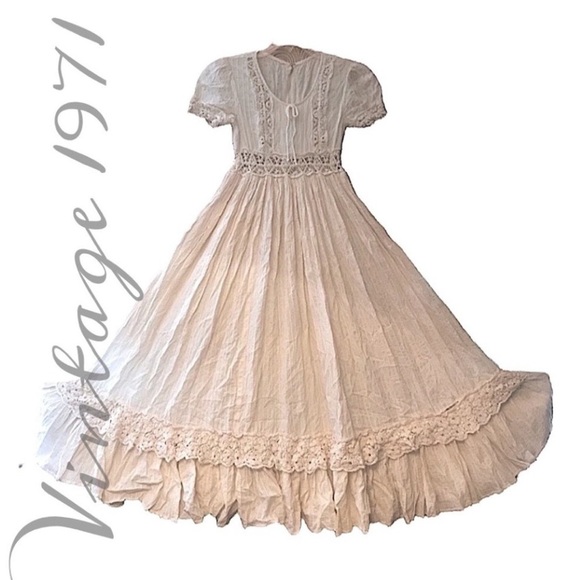 Vintage Natural Cotton Maxi Prairie, Prom, or Wedding Dress SM - Picture 3 of 15